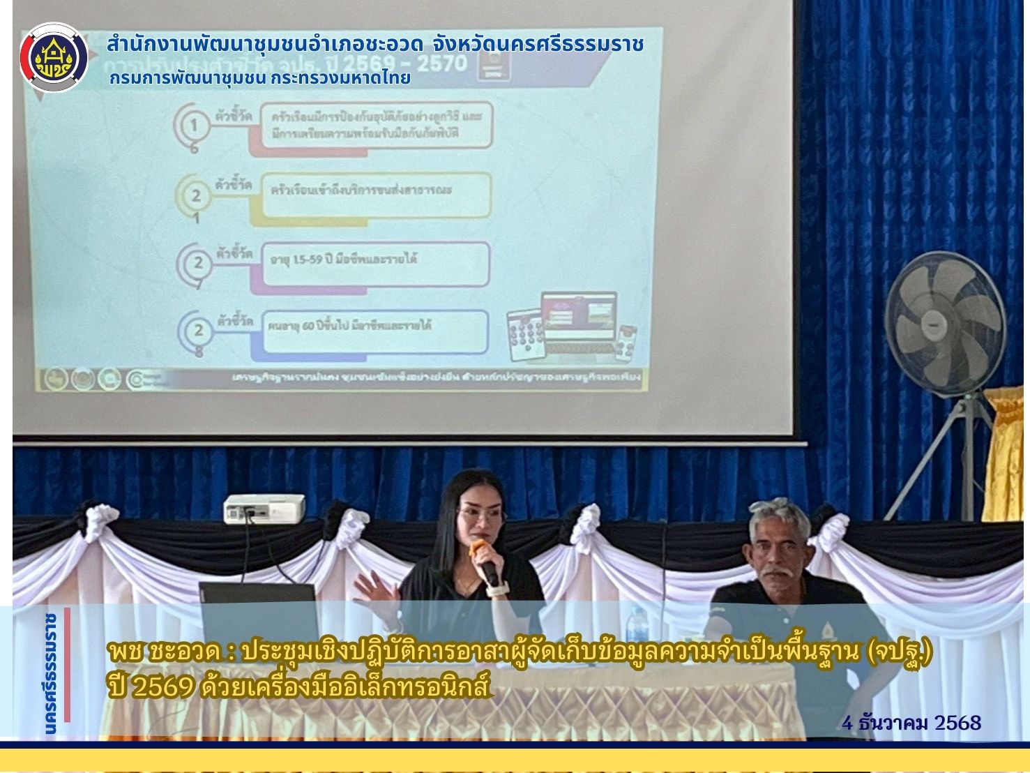 พช ชะอวด : ประชุมเชิงปฏิบัติการอาสาผู้จัดเก็บข้อมูลความจำเป็นพื้นฐาน (จปฐ.) ปี 2569 ด้วยเครื่องมืออิเล็กทรอนิกส์ 